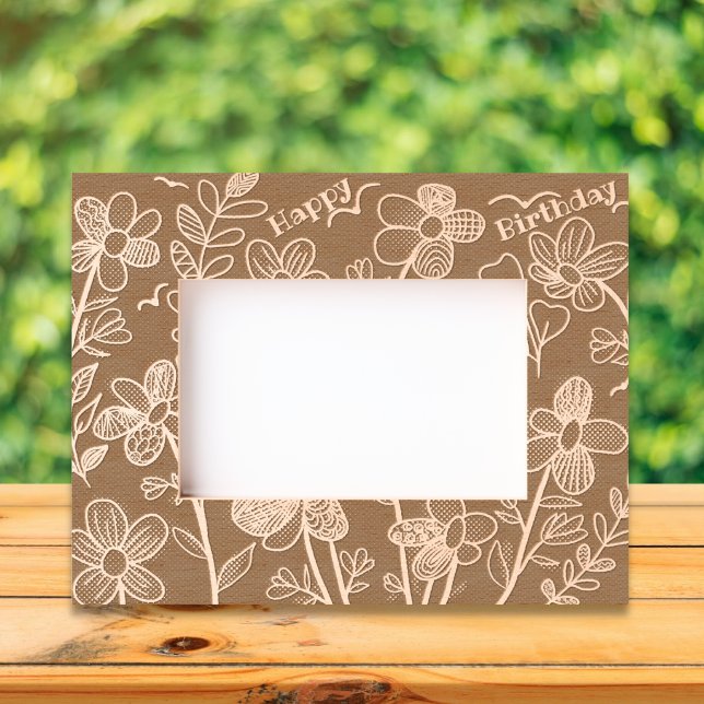 Marcos Grabados Cumpleaños de las Flores de Doodle únicas de prima (Subido por el creador)