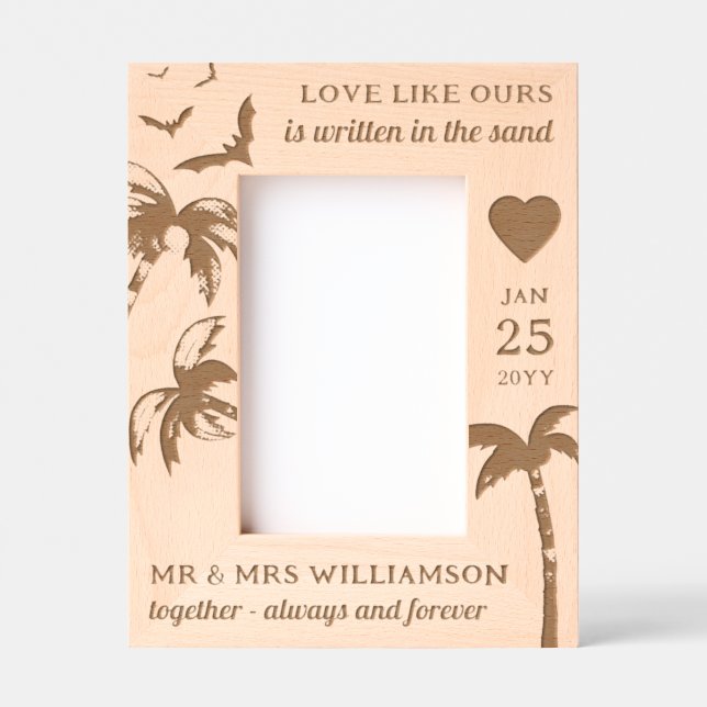 Marcos Grabados Custom Beach Wedding Tropical Palm Trees Wooden (Anverso)