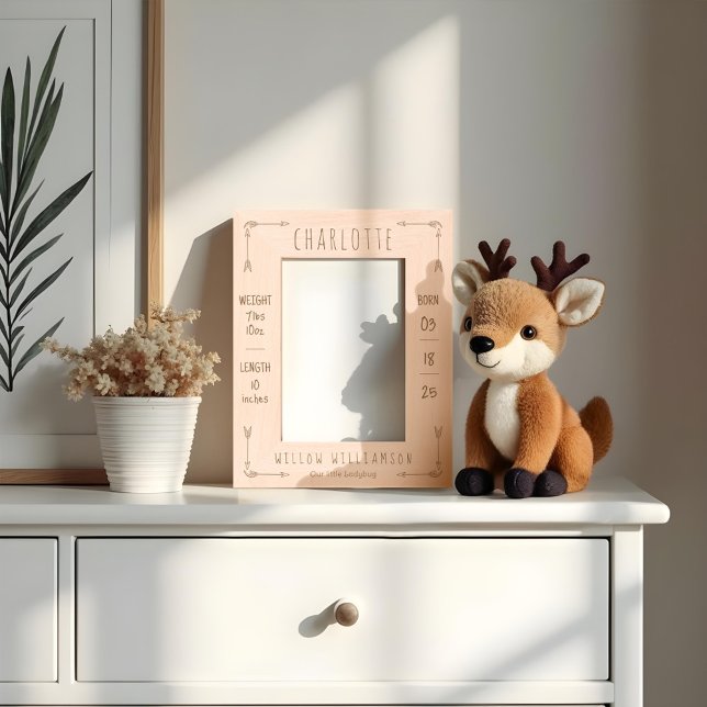 Marcos Grabados Cute Minimal Boho Arrea Recién Nacidos Estadística (Cute Minimal Boho Arrows Newborn Baby Birth Stats Etched Frames)