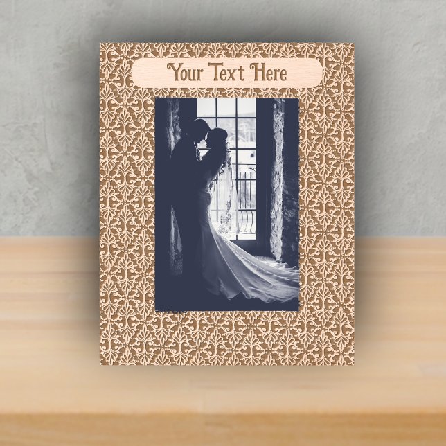 Marcos Grabados Elegante diseño de damasco Desplazamiento inclinad (Elegant damask pattern light fancy scrolls on black on wood etched picture frame.)