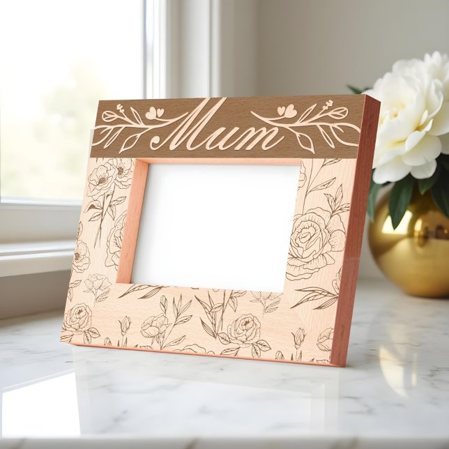 Marcos Grabados Elegante Mamá del patrón floral y follaje de Girly (Elegant Girly Floral & Foliage Pattern Mum Etched Frames)