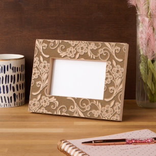 Marcos Grabados Elegante patrón botánico floral moderno Madera