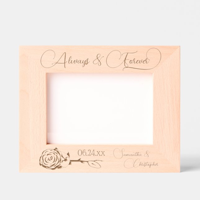 Marcos Grabados Elegante Rosa siempre y para siempre Boda medio (Anverso)