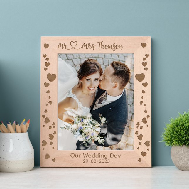 Marcos Grabados Elegante Sr. y Sra. Heart Boda Nueva Pareja (mr and mrs newlywed gifts calligraphy newly weds just married keepsake couple bride groom heart love)
