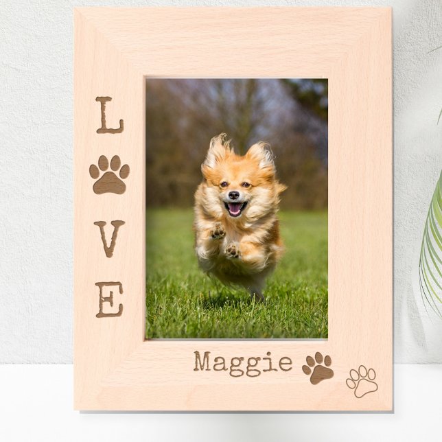 Marcos Grabados Encantadora foto de LOVE Dog Paw impresa en Person (Personalized LOVE paw print photo frame.)