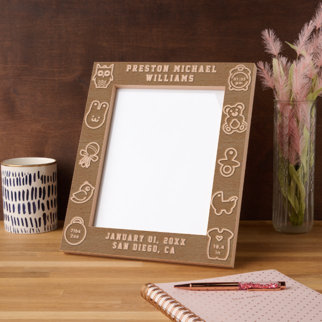 Marcos Grabados Engraved Baby Birth Stats Personal Picture Frame (Izquierda)