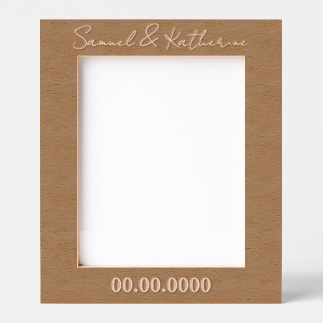Marcos Grabados Fecha personalizada y nombres de madera rústica (Anverso)