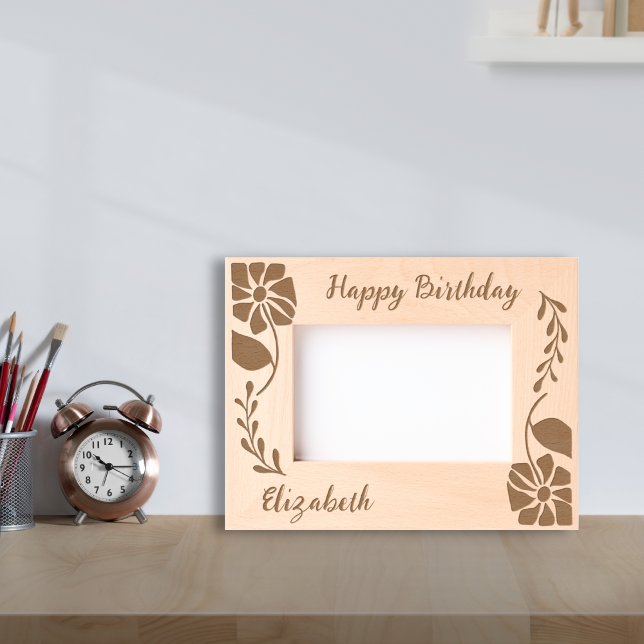 Marcos Grabados Feliz cumpleaños Groovy Flor silvestre única y hoj (Subido por el creador)