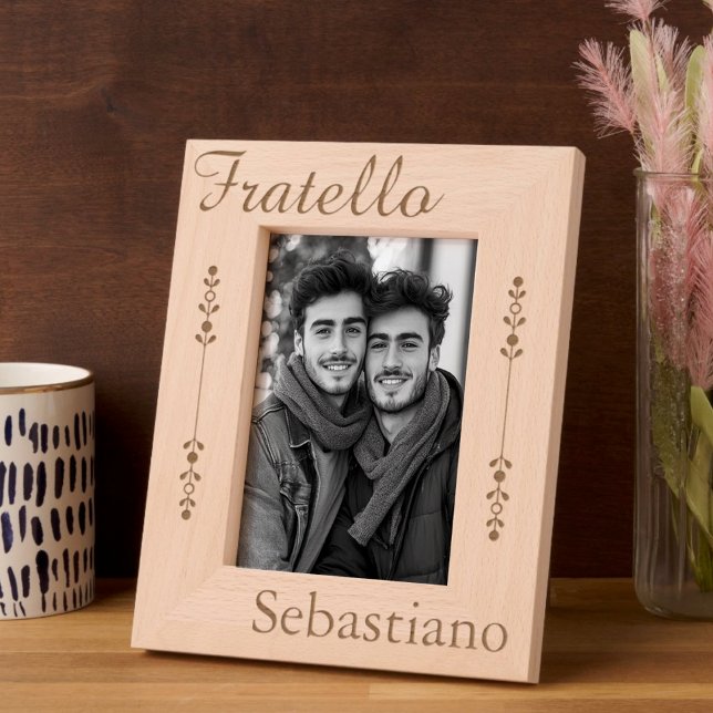 Marcos Grabados Fratello - Hermano Italiano - Personalizado (Fratello Personalized Etched Wooden Frame. Can be customized to "Brother")