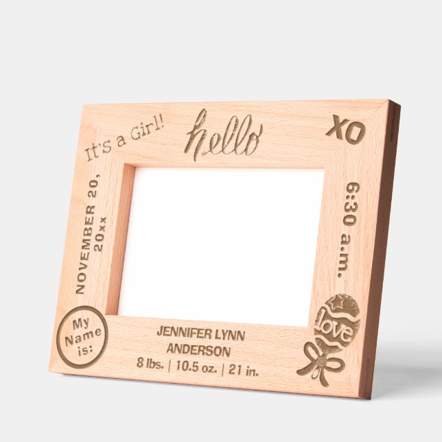 Marcos Grabados Hola Es Un Chica Nacimiento Estadísticas 6 x 4, 7  (Izquierda)