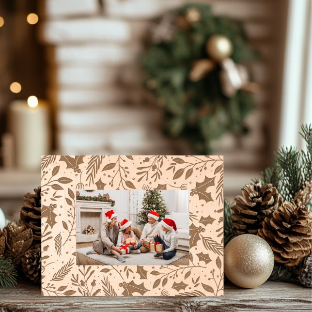 Marcos Grabados Holly Berry Wooden (Holly Berry Christmas Wood Frame)