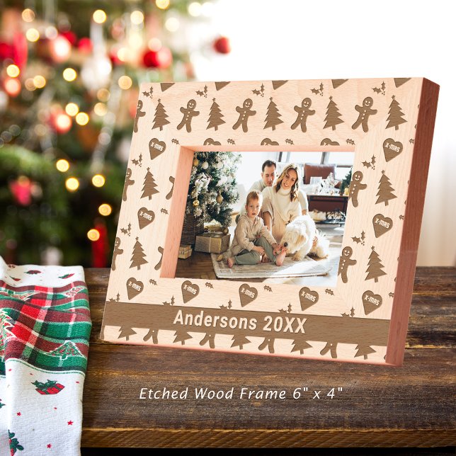 Marcos Grabados Hombre de pan de jengibre, árbol de Navidad, coraz (Gingerbread Man, Christmas Tree, Hearts & Name 6x4 Etched Frames)