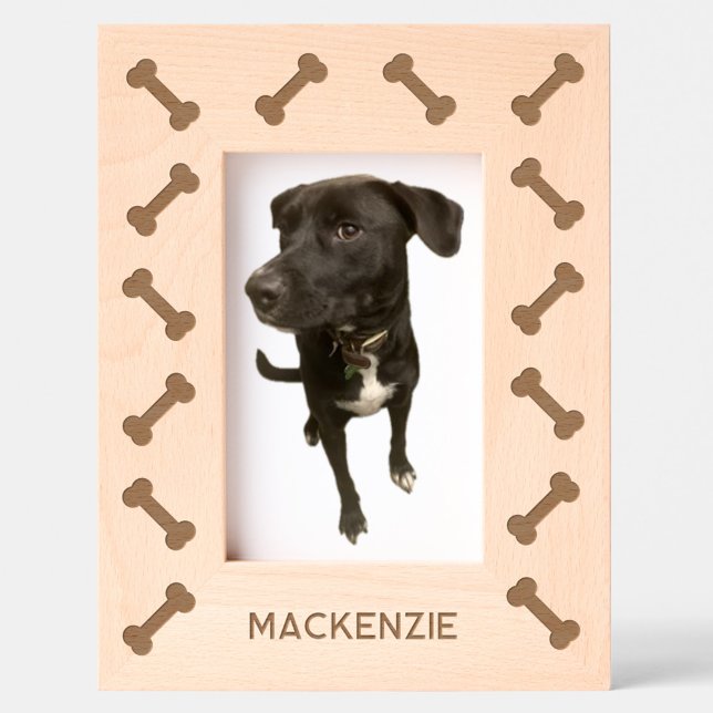 Marcos Grabados Huesos divertidos con nombre de perro personalizad (Fun personalized dog name bones pattern etched photo frame for dog lovers)