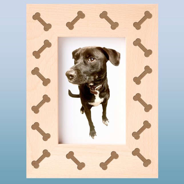 Marcos Grabados Huesos Divertidos Perro (Fun dog bones pattern etched wooden photo frame, perfect for pet portraits)