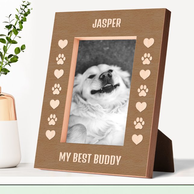 Marcos Grabados Mascota de perro Nombre personalizado Paw Imprime  (Dog Pet Custom Name Paw Prints Heart Etched Frames)