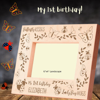Marcos Grabados Mi primer cumpleaños Buttefly-Ladybug personalizad