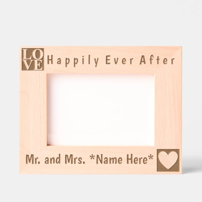 Marcos Grabados Moderno, simple Sr. y Sra. Nombres, amor y corazón (Anverso)