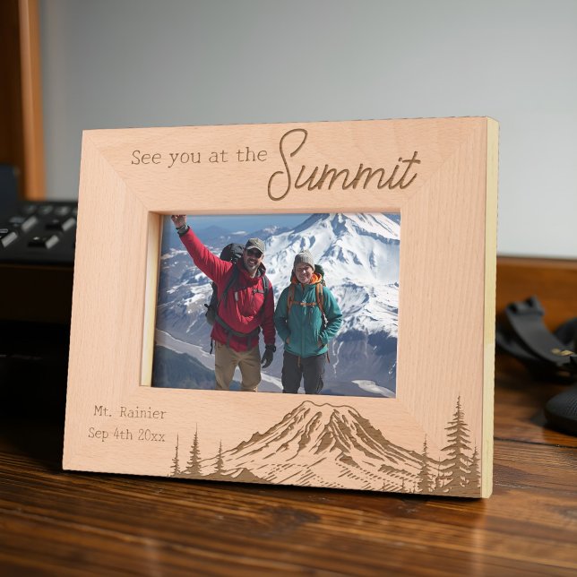 Marcos Grabados Mount Rainier Summit Adventure Climb Date (Personalized Mount Rainier photo frame with custom date, etched design, and inspiring quote.)