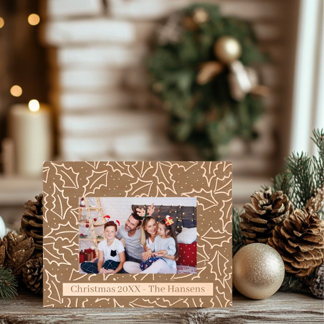Marcos Grabados Navidades personalizables Holly Wooden (Personalizable Holly etched Wood Frame)