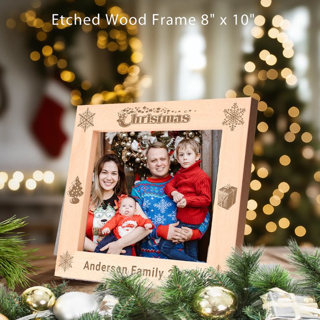 Marcos Grabados Navidades Personalizado Nombre de familia Árbol Co (Christmas Custom Family Name Tree Snowflakes 10x8 Etched Frames)