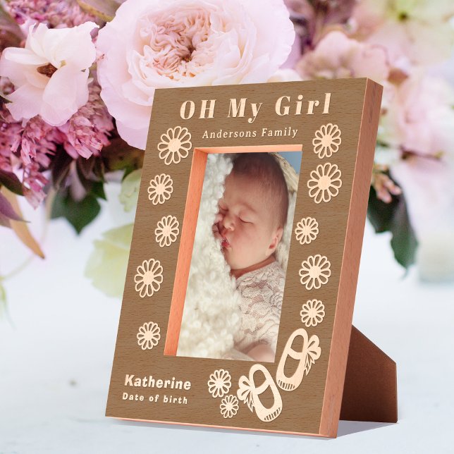 Marcos Grabados Oh, mi bebé Chica (Oh My Girl  Wood Etched Personalized Frame.)