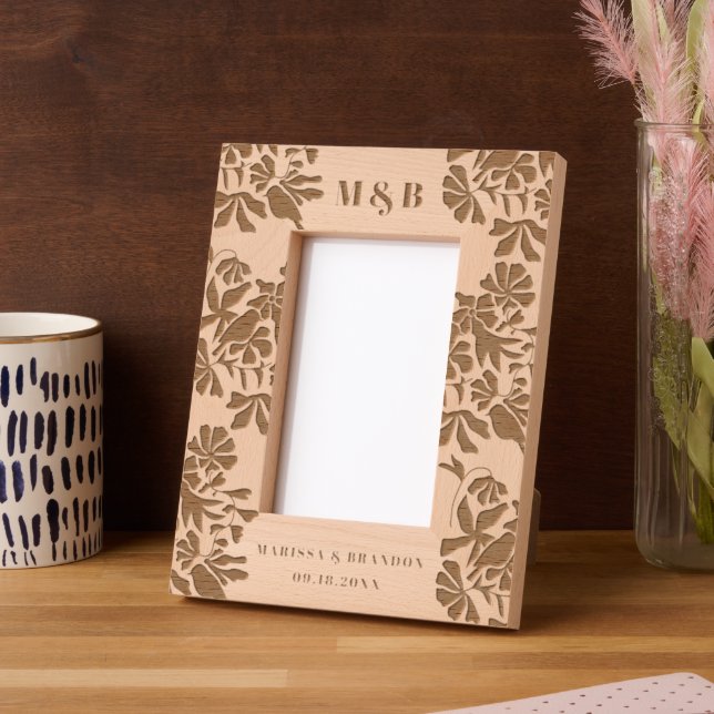 Marcos Grabados Pájaros florales Pareja de matrimonio personalizad (Izquierda)