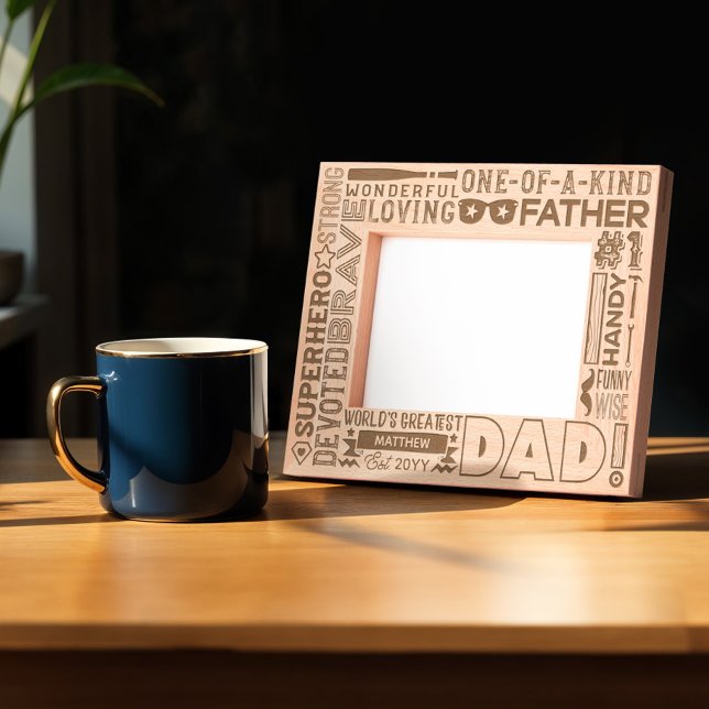 Marcos Grabados Palabras divertidas para el regalo de papá número  (Fun Words For #1 Dad Gift for Fathers Day Keepsake Etched Frames)