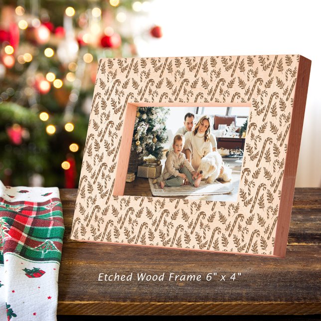 Marcos Grabados Patrón de bastón de navidad 6x4 (Christmas Candy Cane Pattern 6x4 Etched Frame)