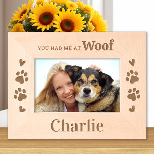 Marcos Grabados Perro Lover - WOOF - Foto personalizada de madera