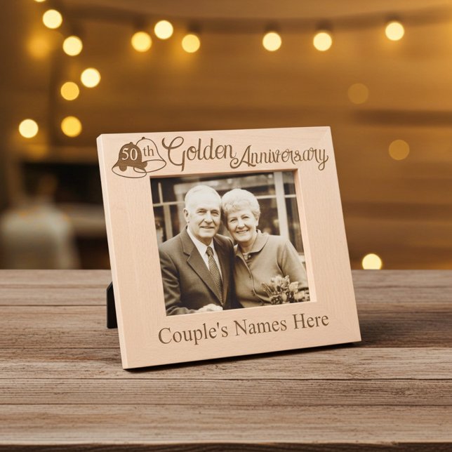Marcos Grabados Personalizado 50° aniversario de oro Boda con camp (Personalized 50th wedding anniversary photo frame)