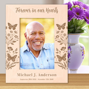 Marcos Grabados Personalizado Memorial Floral Forever Hearts Wood
