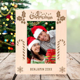 Marcos Grabados Primera Navidad Holly, Candy Canes, Mostrar el nom