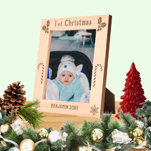 Marcos Grabados Primera Navidad Holly, Candy Canes, Mostrar nombre