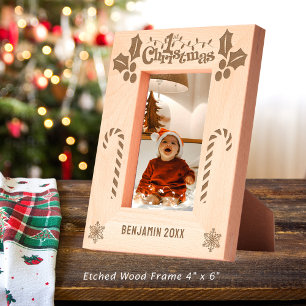 Marcos Grabados Primera Navidad Holly, Candy Canes, Mostrar nombre