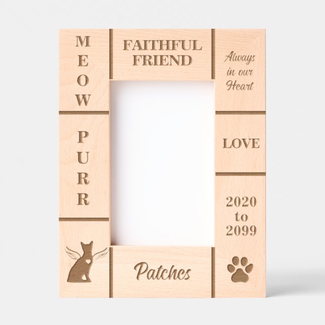 Marcos Grabados Retrato 4x6 Mascota Memorial Angel Nombre Gato Año (Anverso)