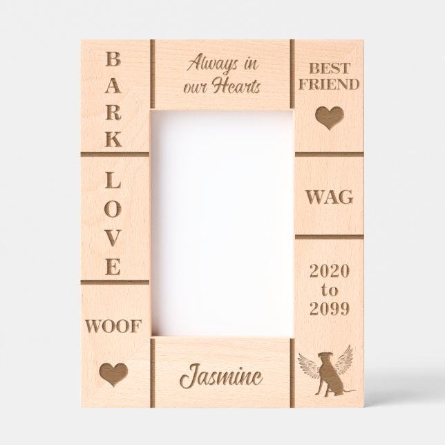 Marcos Grabados Retrato 4x6 Mascota Memorial Angel Nombre Perro Añ (Anverso)