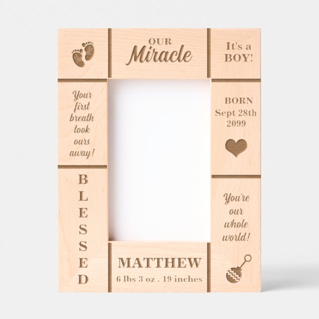 Marcos Grabados Retrato 4x6 Recién nacido personalizado (Anverso)