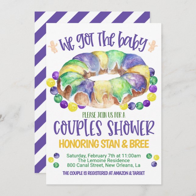 Mardi Gras Baby Couples Invitación A La Ducha (Anverso / Reverso)