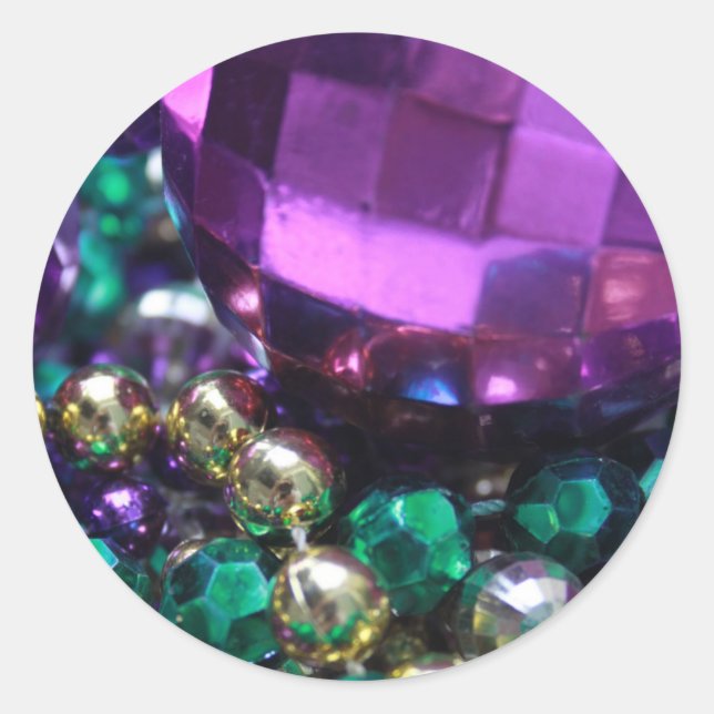 Mardi Gras Bead lanza Pegatina redondo Personaliza (Anverso)
