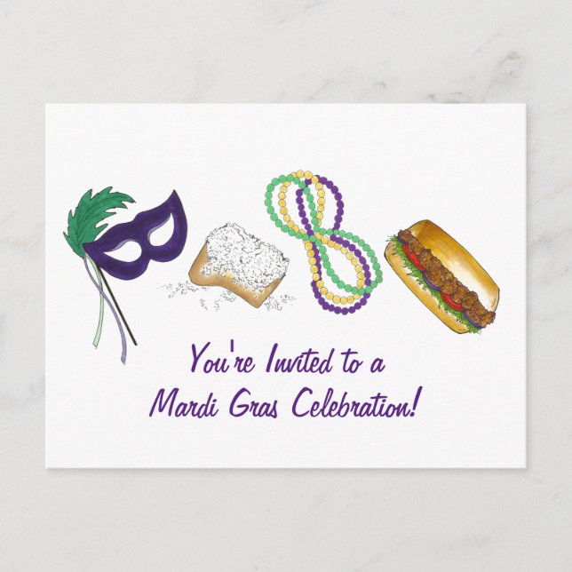 Mardi Gras Beads Invitación de la fiesta de la más (Anverso)