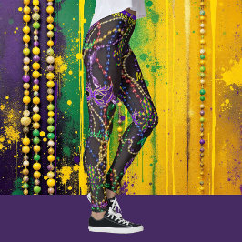 Mardi Gras Beads Máscaras Piernas Cómodas Pantalon