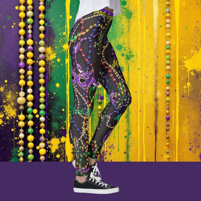 Mardi Gras Beads Máscaras Piernas Cómodas Pantalon (Subido por el creador)