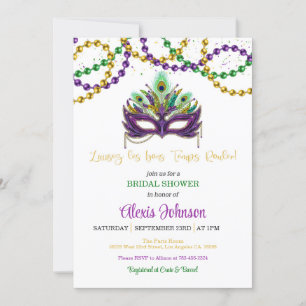 Mardi Gras Bridal Shower Beads Invitación - Blanco