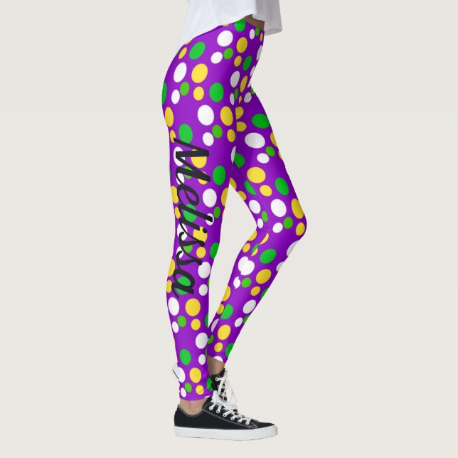 Mardi Gras Confetti Oro Purple Green Leggings (Derecha)