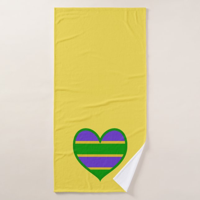 Mardi Gras Corazón rayado (Toalla de baño)