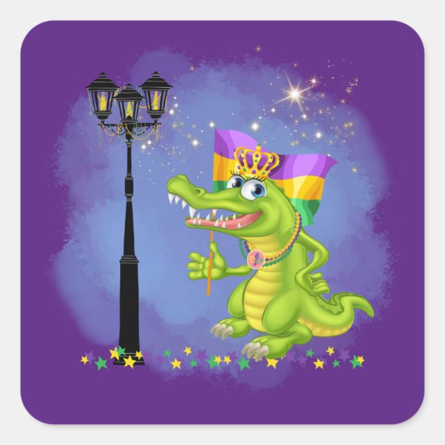 Mardi Gras | Funny Gator Pegatina (Anverso)