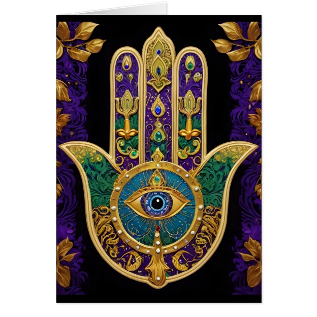 Mardi Gras Hamsa Imprimir tarjeta de felicitación (Frente)