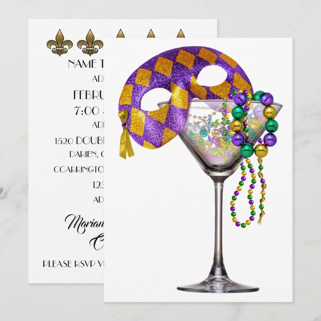 Mardi Gras - Invitación a una fiesta de cócteles (Anverso / Reverso)