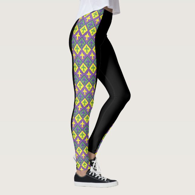 Mardi Gras Leggings Black Purple Green Gold (Derecha)