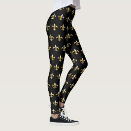 Mardi Gras Leggings fleur de lis gold negro